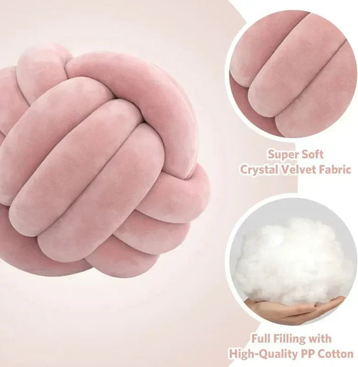 Soft Decorative Cushion with Knotted Ball in Suede Look-Orizon Depot