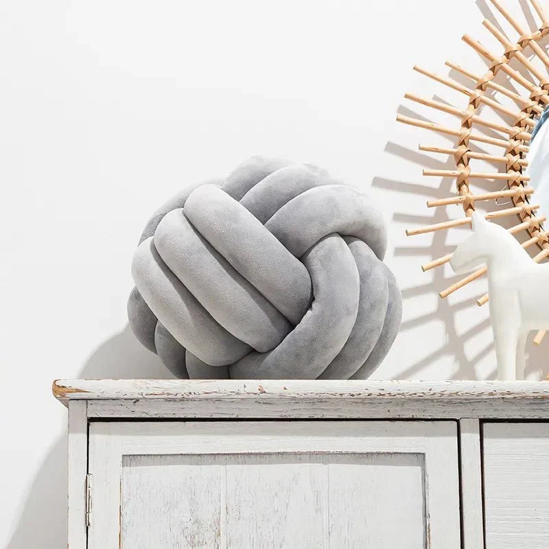Soft Decorative Cushion with Knotted Ball in Suede Look-Orizon Depot