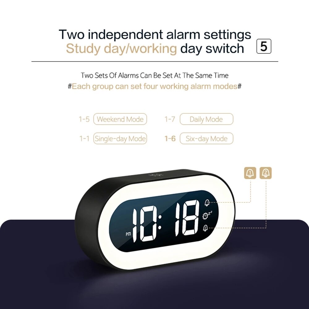 Digital Alarm Clock with Night Light - Lumino Features-Orizon Depot