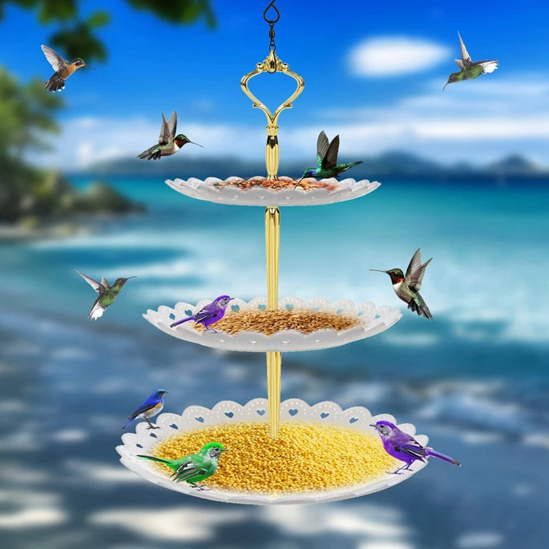 3-Tier Hanging Bird Feeder and Bath Set for Backyard Birds