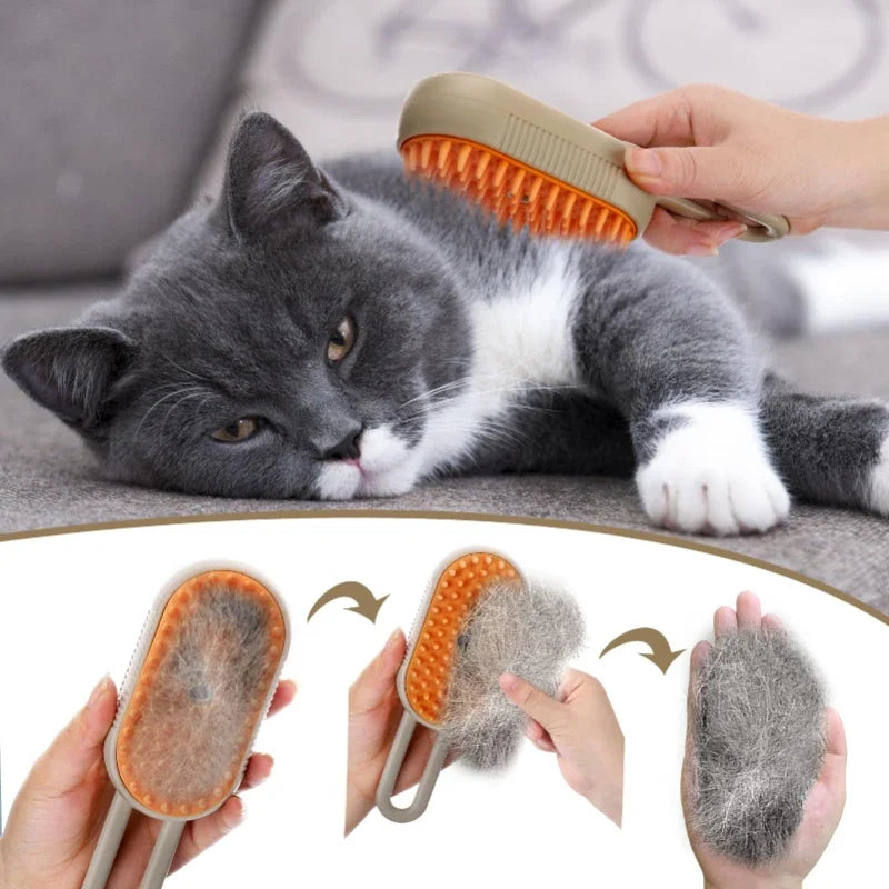 3-in-1 Pet Grooming Brush with Steam Cleaning Function
