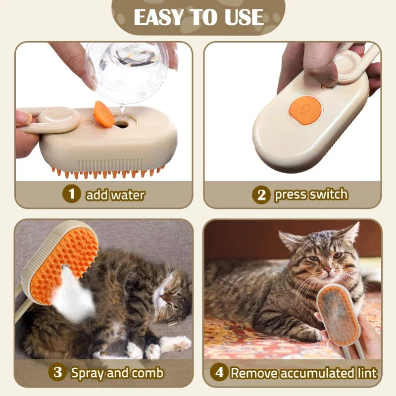 3-in-1 Pet Grooming Brush with Steam Cleaning Function