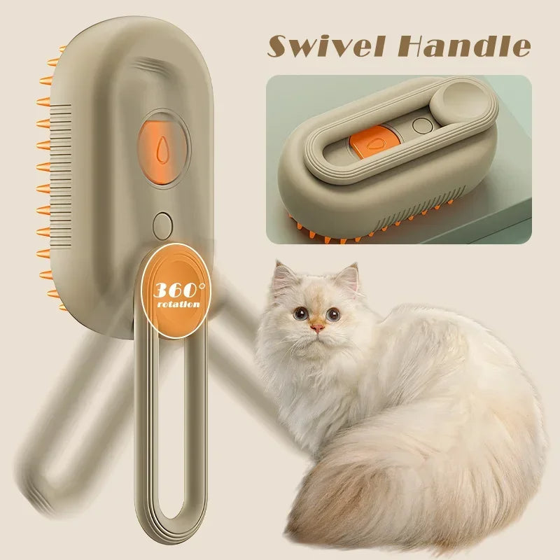 3-in-1 Pet Grooming Brush with Steam Cleaning Function