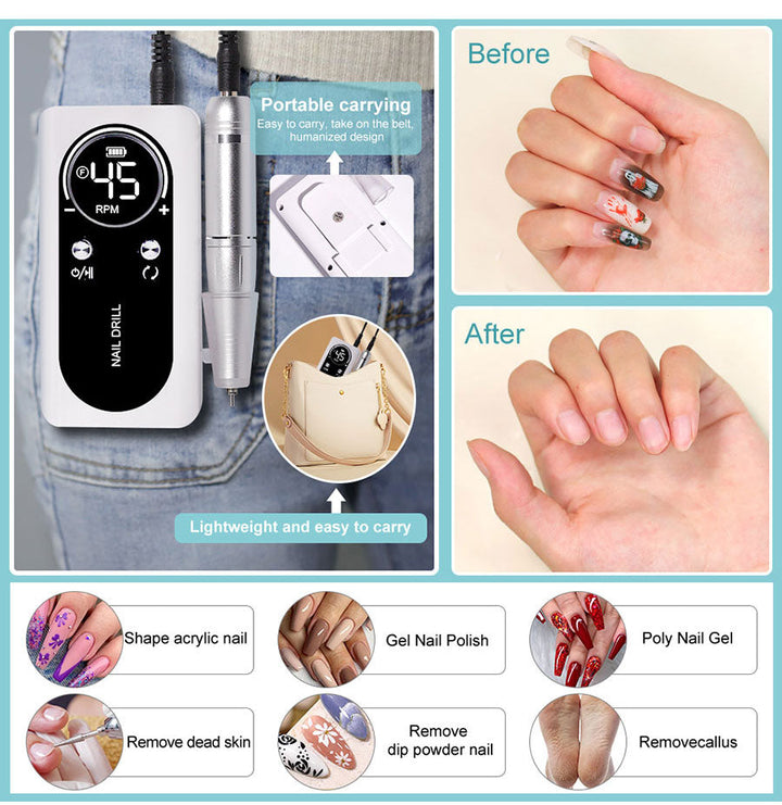 Professional 45000RPM Portable Electric Nail File with Rechargeable Battery-Orizon Depot