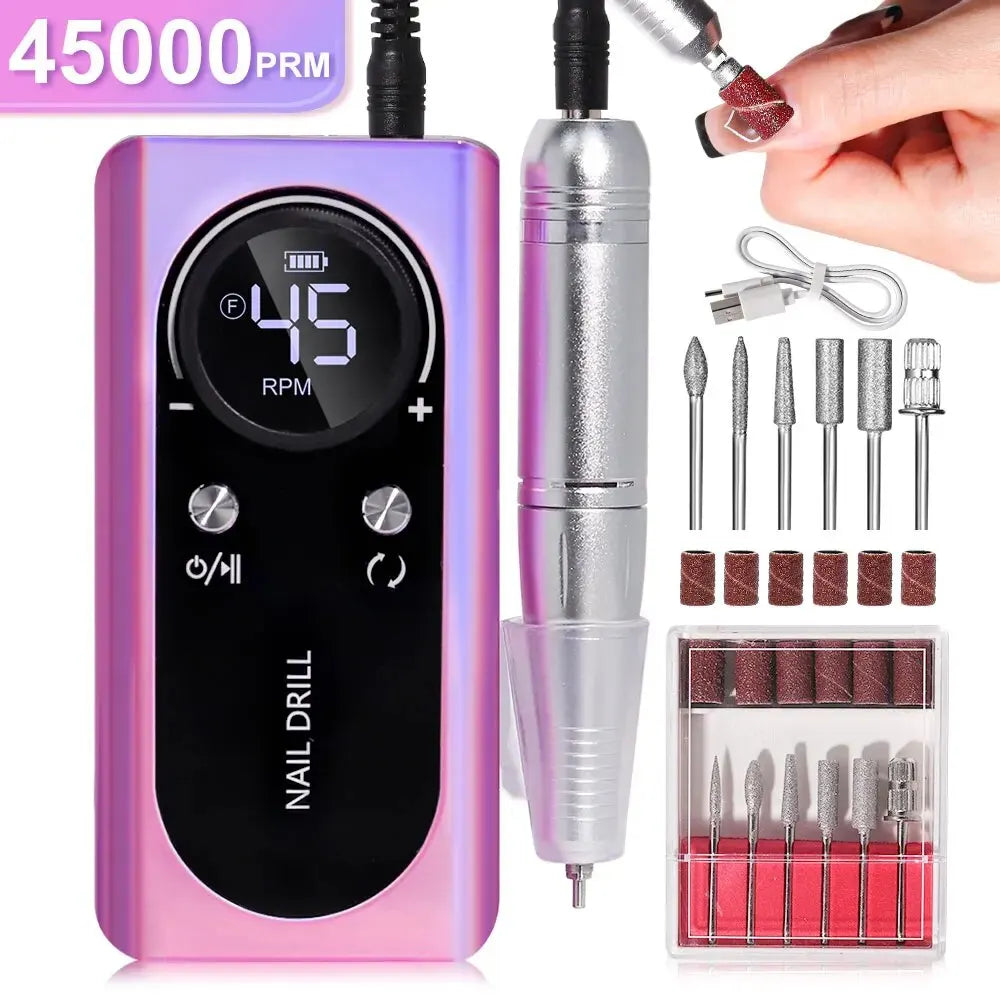 Professional 45000RPM Portable Electric Nail File with Rechargeable Battery-Orizon Depot