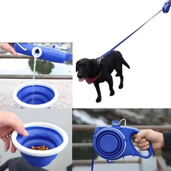 4-in-1 Multifunctional Dog Leash with Water Bottle and Food Bowl