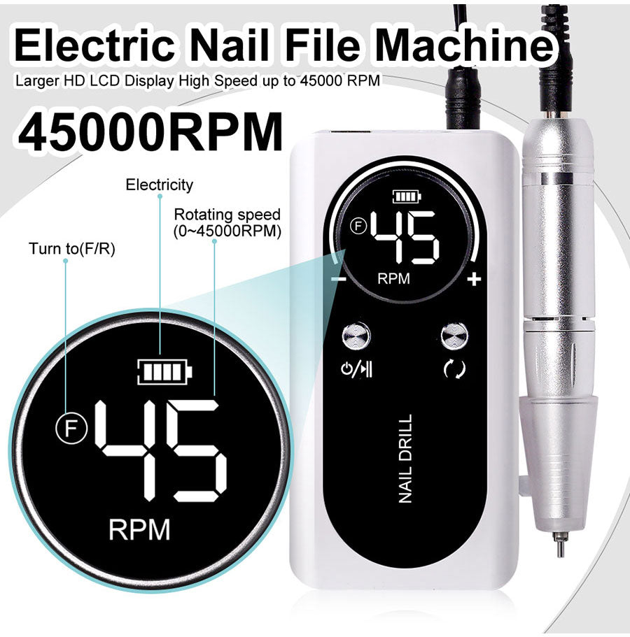 Professional 45000RPM Portable Electric Nail File with Rechargeable Battery-Orizon Depot