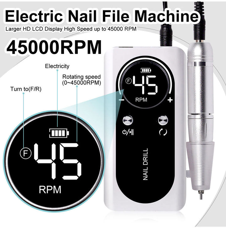 Professional 45000RPM Portable Electric Nail File with Rechargeable Battery-Orizon Depot