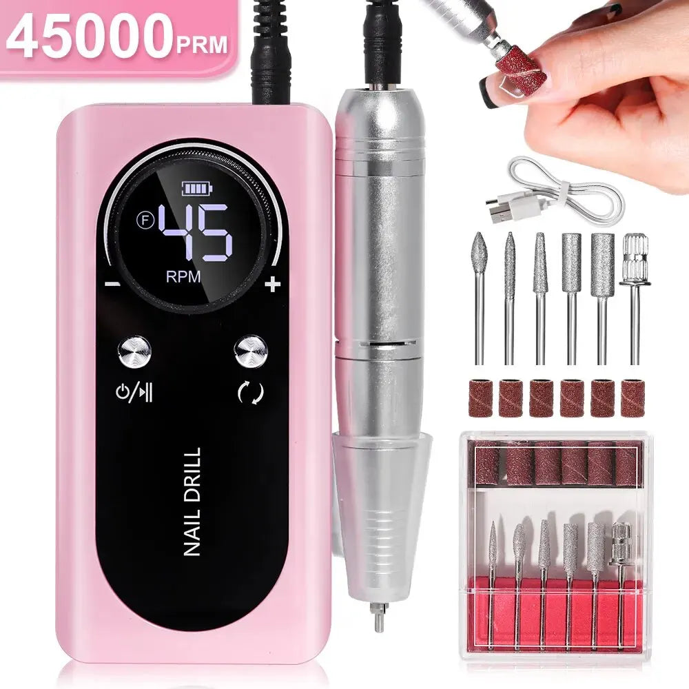 Professional 45000RPM Portable Electric Nail File with Rechargeable Battery-Orizon Depot