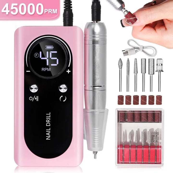 Professional 45000RPM Portable Electric Nail File with Rechargeable Battery-Orizon Depot