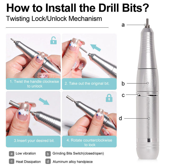 Professional 45000RPM Portable Electric Nail File with Rechargeable Battery-Orizon Depot