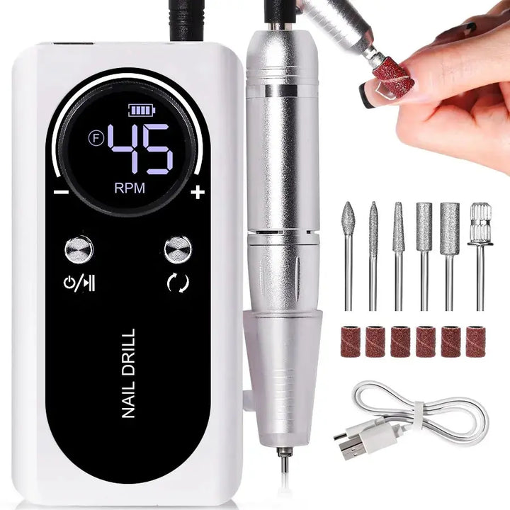 Professional 45000RPM Portable Electric Nail File with Rechargeable Battery-Orizon Depot