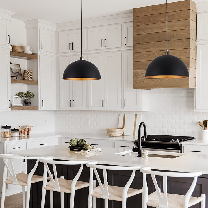 Industrial Dome Pendant Light | Black and Gold Iron Shade
