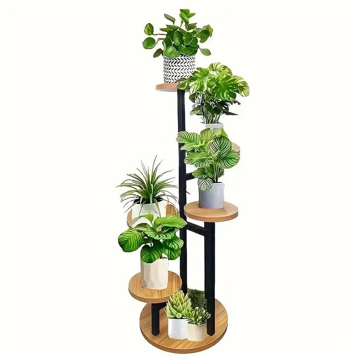 6-Tier Round Wooden Plant Stand for Indoor and Outdoor Use