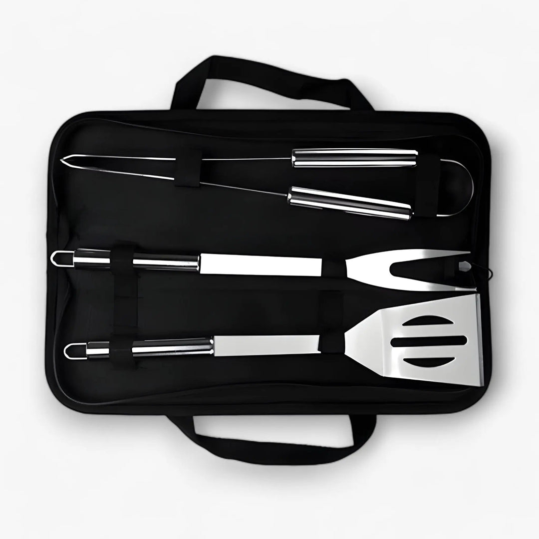 Stainless Steel BBQ Cutlery Set with Travel Case and Heatproof Grip
