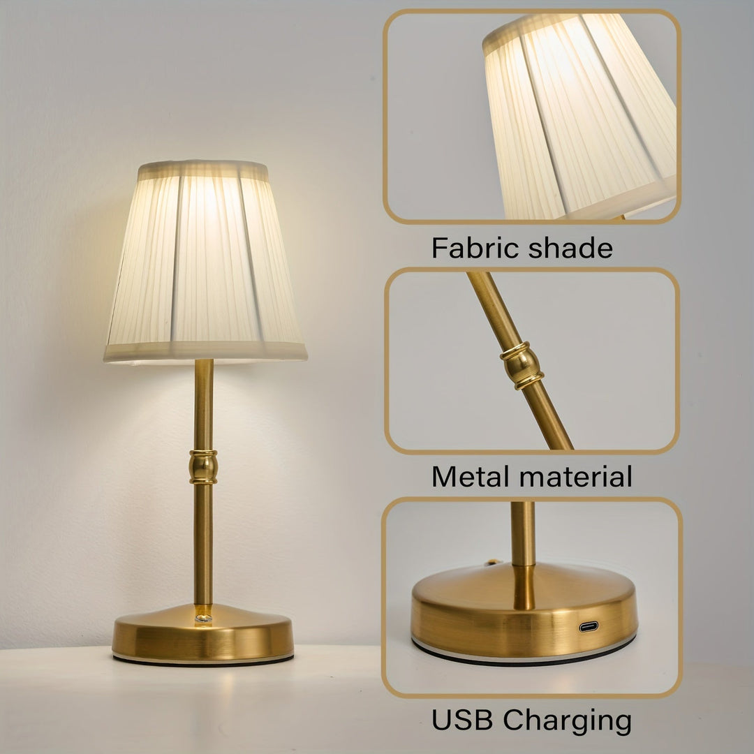 Cordless Antique Brass Table Lamp | Rechargeable Touch LED Lighting