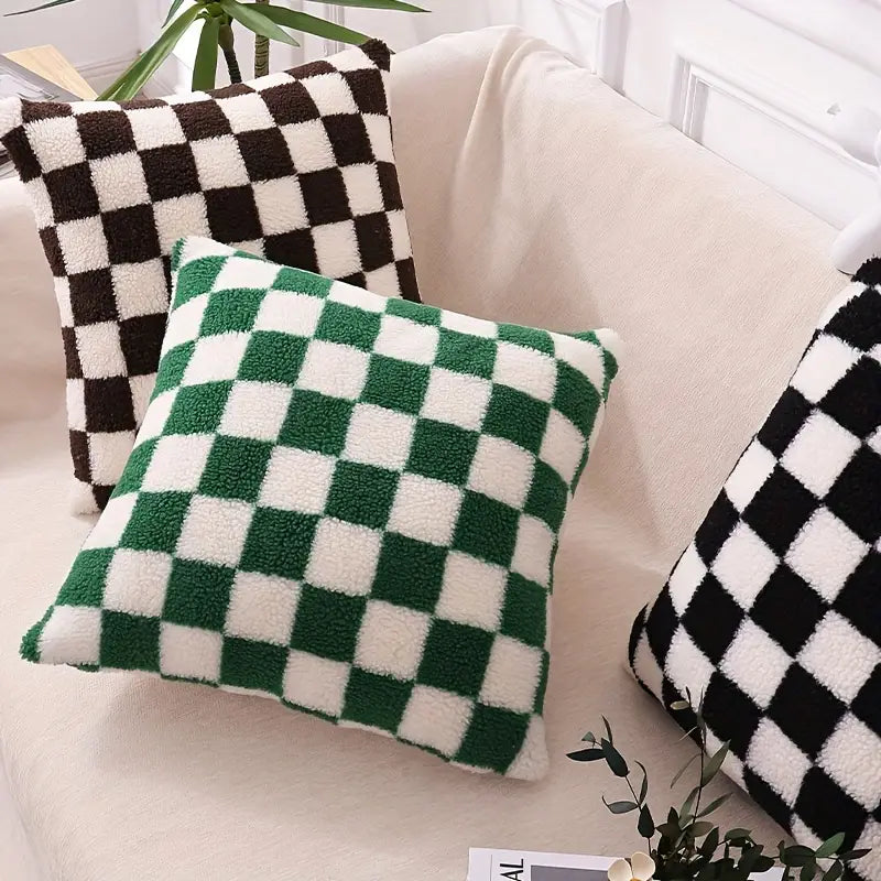 Checkerboard Faux Fur Pillowcase for Cozy Home Decor-Orizon Depot