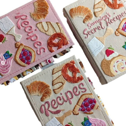 Handmade Recipe Journal with Embroidered Fabric Cover for Home Decor