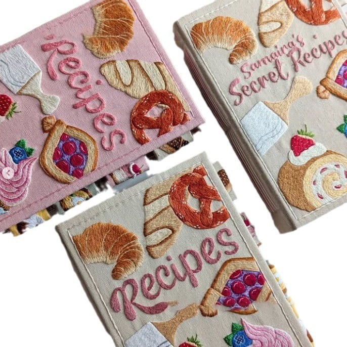 Handmade Recipe Journal with Embroidered Fabric Cover