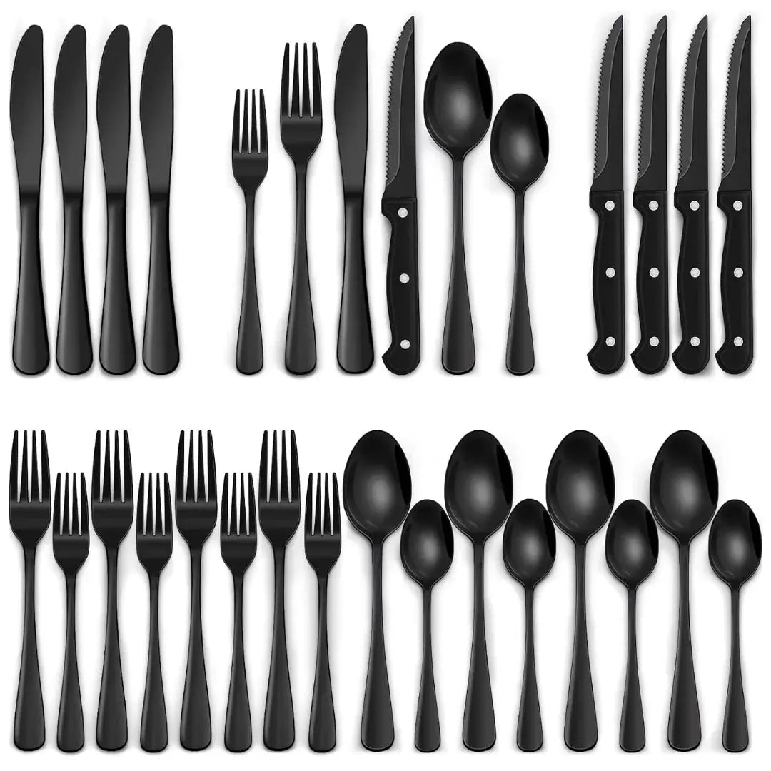 24-Piece Matte Black Cutlery Set with Steak Knives Included