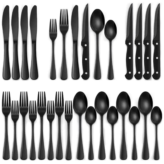 24-Piece Matte Black Cutlery Set with Steak Knives Included
