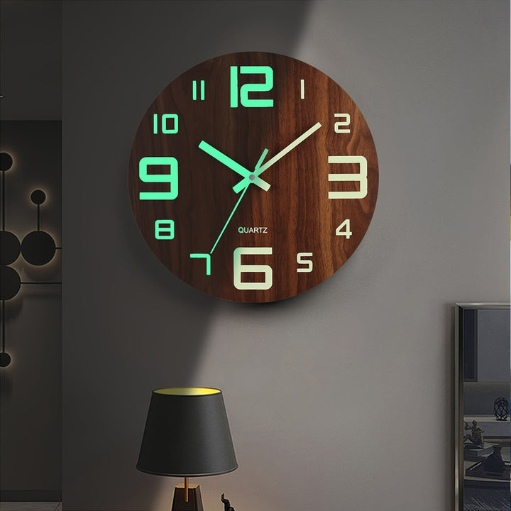 Luminous Wooden Wall Clock | Silent Glow-in-the-Dark Design