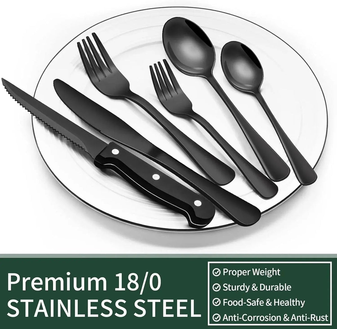 24-Piece Matte Black Cutlery Set with Steak Knives Included