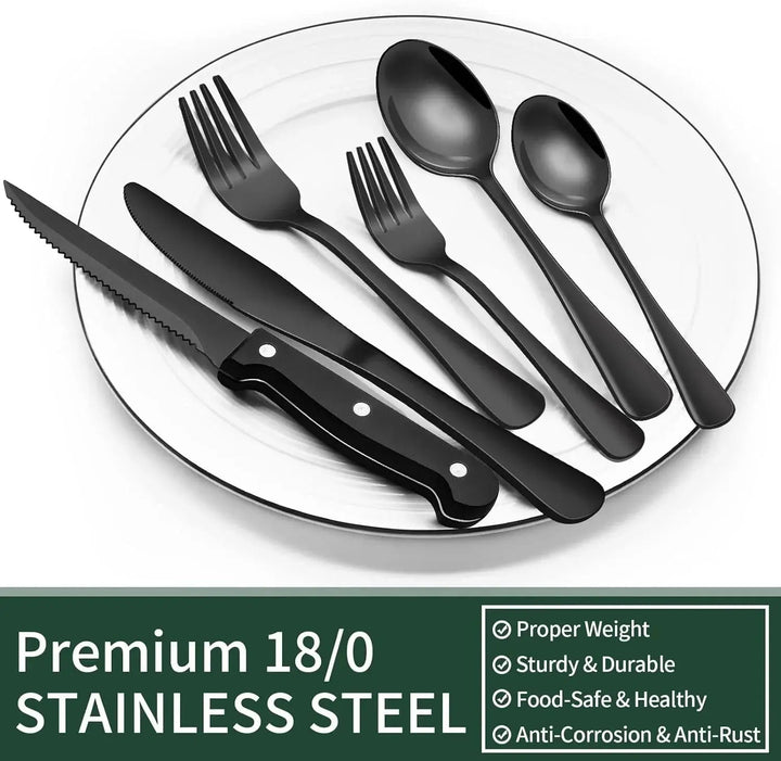 24-Piece Matte Black Cutlery Set with Steak Knives Included