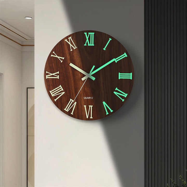 Luminous Wooden Wall Clock | Silent Glow-in-the-Dark Design