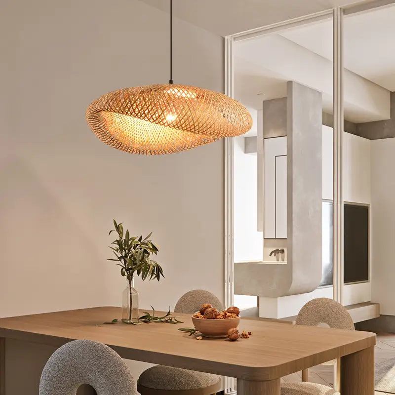 Handwoven Bohemian Rattan Pendant Lampshade in Bamboo Style