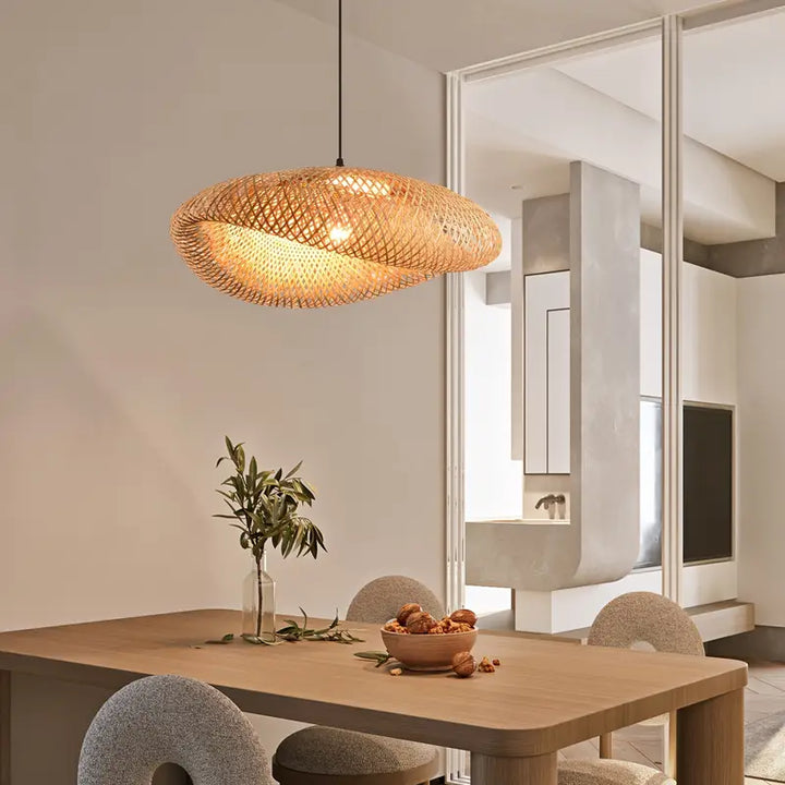Handwoven Bohemian Rattan Pendant Lampshade in Bamboo Style