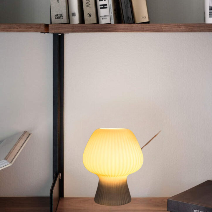 Vintage Ribbed Glass Mushroom Bedside Table Lamp for Home Decor