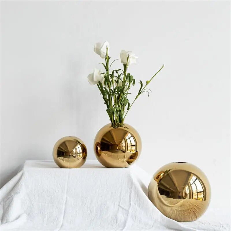 Elegant Golden Ball Vase for Home Decor and Floral Arrangements-Orizon Depot