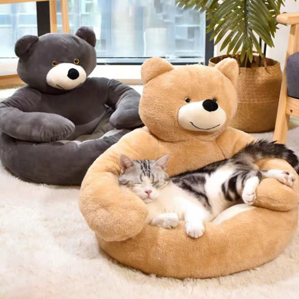 Cute Detachable Cuddly Bear Cat Bed for Cozy Comfort-Orizon Depot