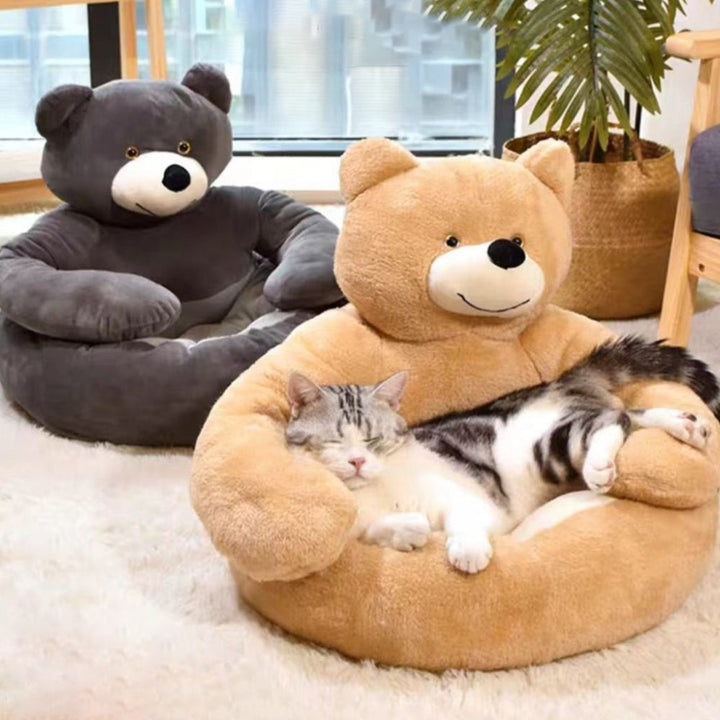 Cute Detachable Cuddly Bear Cat Bed for Cozy Comfort-Orizon Depot