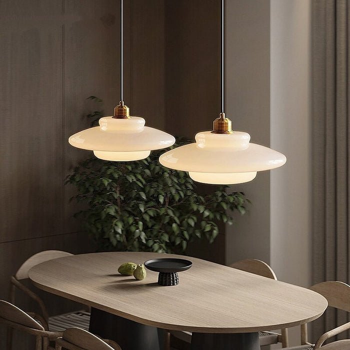 Modern White Glass Pendant Light | Mid-Century Style Fixture