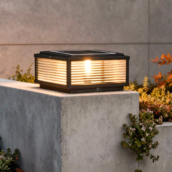 Square Pillar Ribbed Glass Outdoor Metal Light Fixture