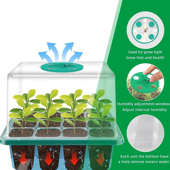 Nursery Plant Starter Tray with Grow Light and Lamp for Home Use