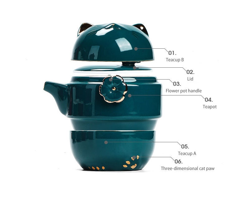 Ceramic Lucky Cat Porcelain Tea Cup with Strainer and Lid for Travel-Orizon Depot