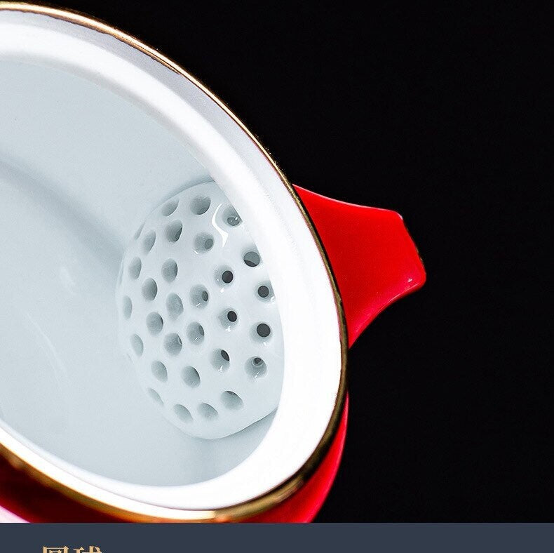 Ceramic Lucky Cat Porcelain Tea Cup with Strainer and Lid for Travel-Orizon Depot