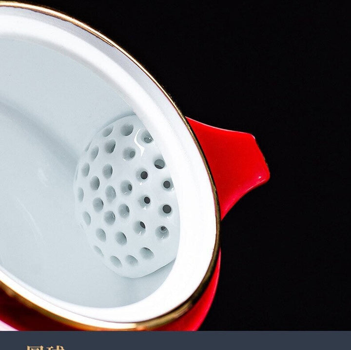Ceramic Lucky Cat Porcelain Tea Cup with Strainer and Lid for Travel-Orizon Depot