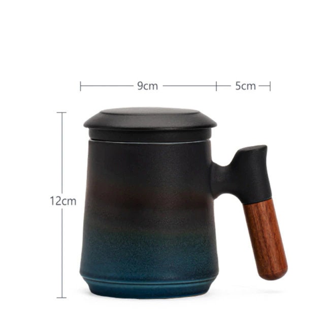 Japanese Ceramic Tea Mug Set with Strainer and Lid, Handmade-Orizon Depot