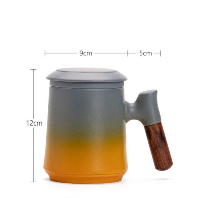 Japanese Ceramic Tea Mug Set with Strainer and Lid, Handmade-Orizon Depot