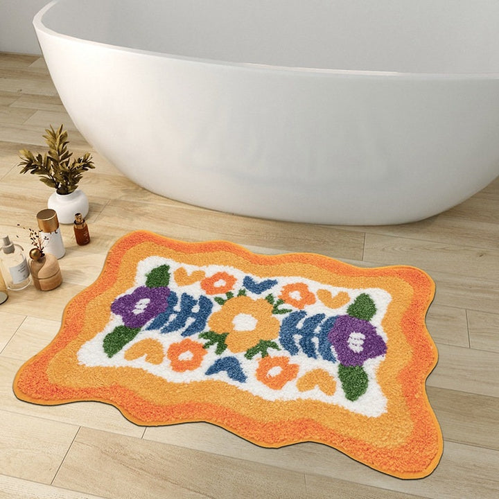 Colorful Flower Bathroom Mat, Orange and Purple Non-Slip Bath Rug-Orizon Depot