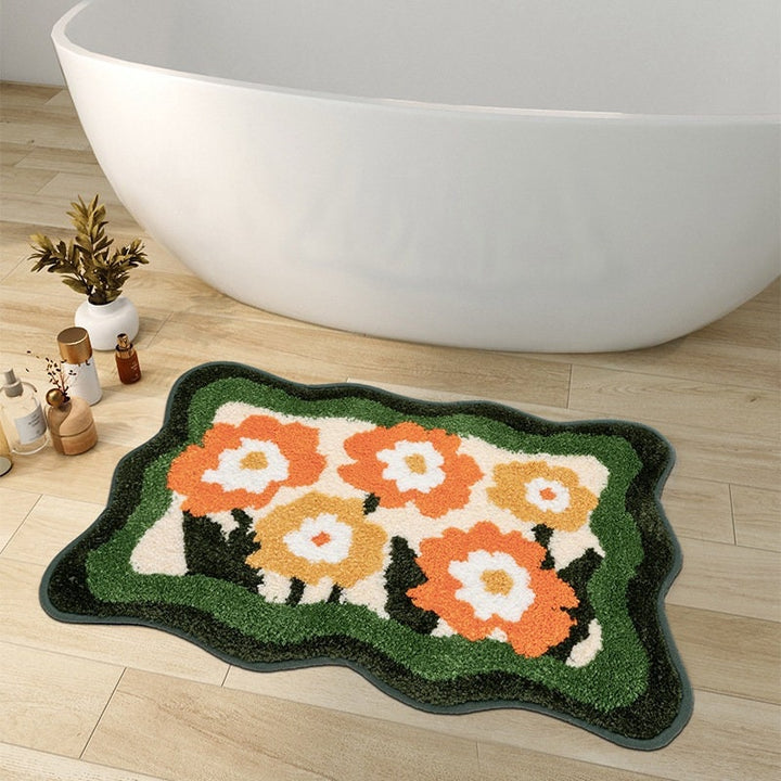 Colorful Flower Bathroom Mat, Orange and Purple Non-Slip Bath Rug-Orizon Depot