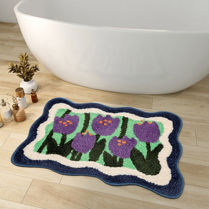 Colorful Flower Bathroom Mat, Orange and Purple Non-Slip Bath Rug-Orizon Depot