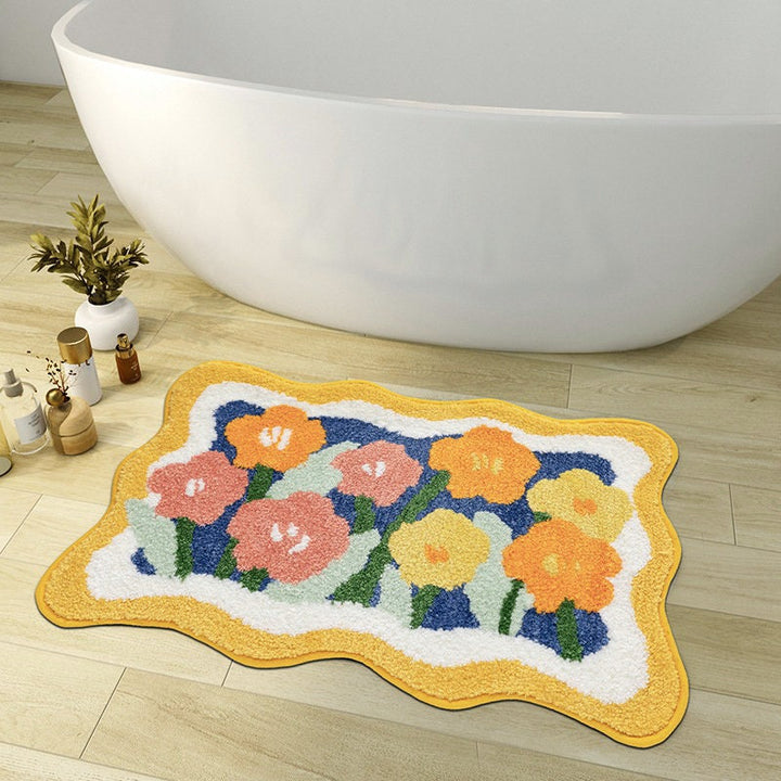 Colorful Flower Bathroom Mat, Orange and Purple Non-Slip Bath Rug-Orizon Depot