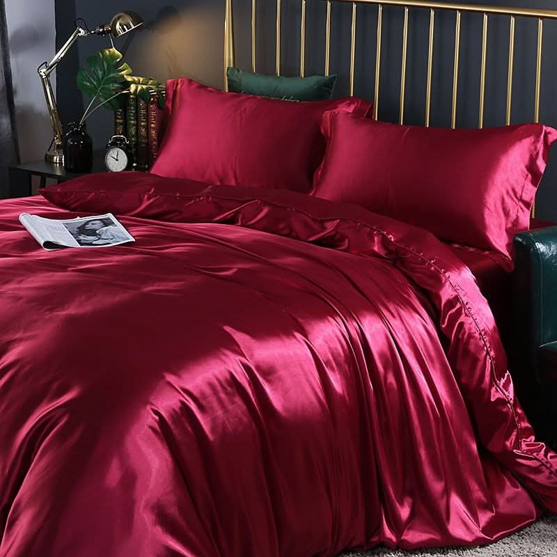 Silk Satin 4-Piece Bedding Set with Duvet Cover for Luxurious Comfort-Orizon Depot