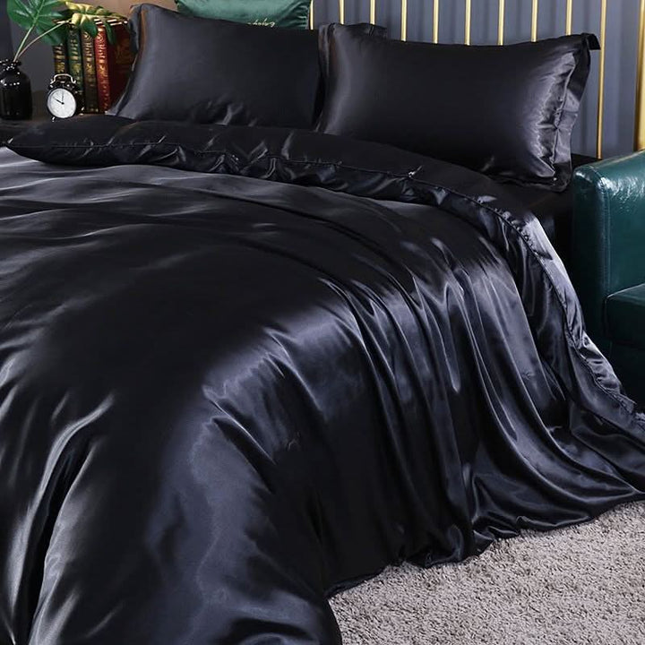 Silk Satin 4-Piece Bedding Set with Duvet Cover for Luxurious Comfort-Orizon Depot