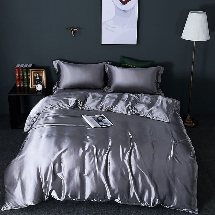 Silk Satin 4-Piece Bedding Set with Duvet Cover for Luxurious Comfort-Orizon Depot